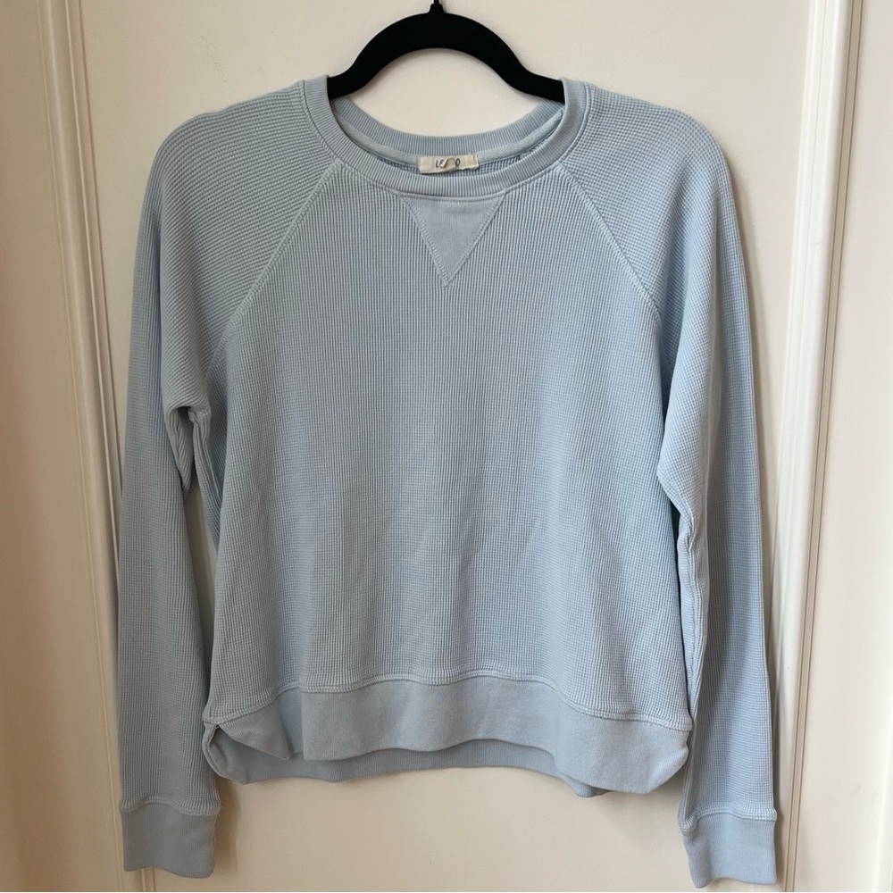 Leallo 100% Cotton Light Blue Waffle Knit Pullover Crewneck Sweater Size XS